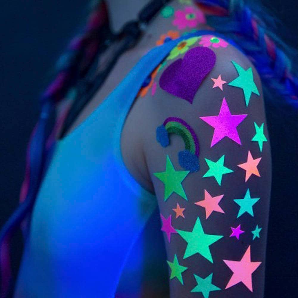 48 Pieces Neon Glow Star Stickers Colorful Hollow Star Stickers Glow  Twinkle Star Cutouts Glow Party Supplies Hanging Decor for Neon Glow  Birthday