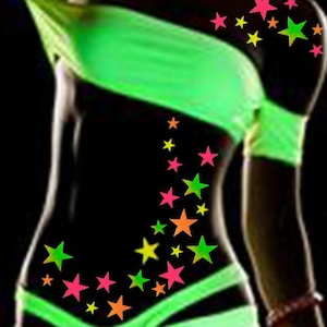 green glow outfit with neon stars on body