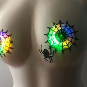 Lit Nips Glow Pasties: Black Widow Spider Web Nipple Covers, Stickers by Sasswear image 1