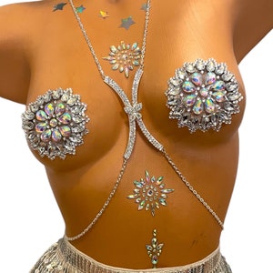 Jeweled Pasties-Sunflower Rhinestone Nipple Covers, Crystal Rave Sticker, Festival Outfit
