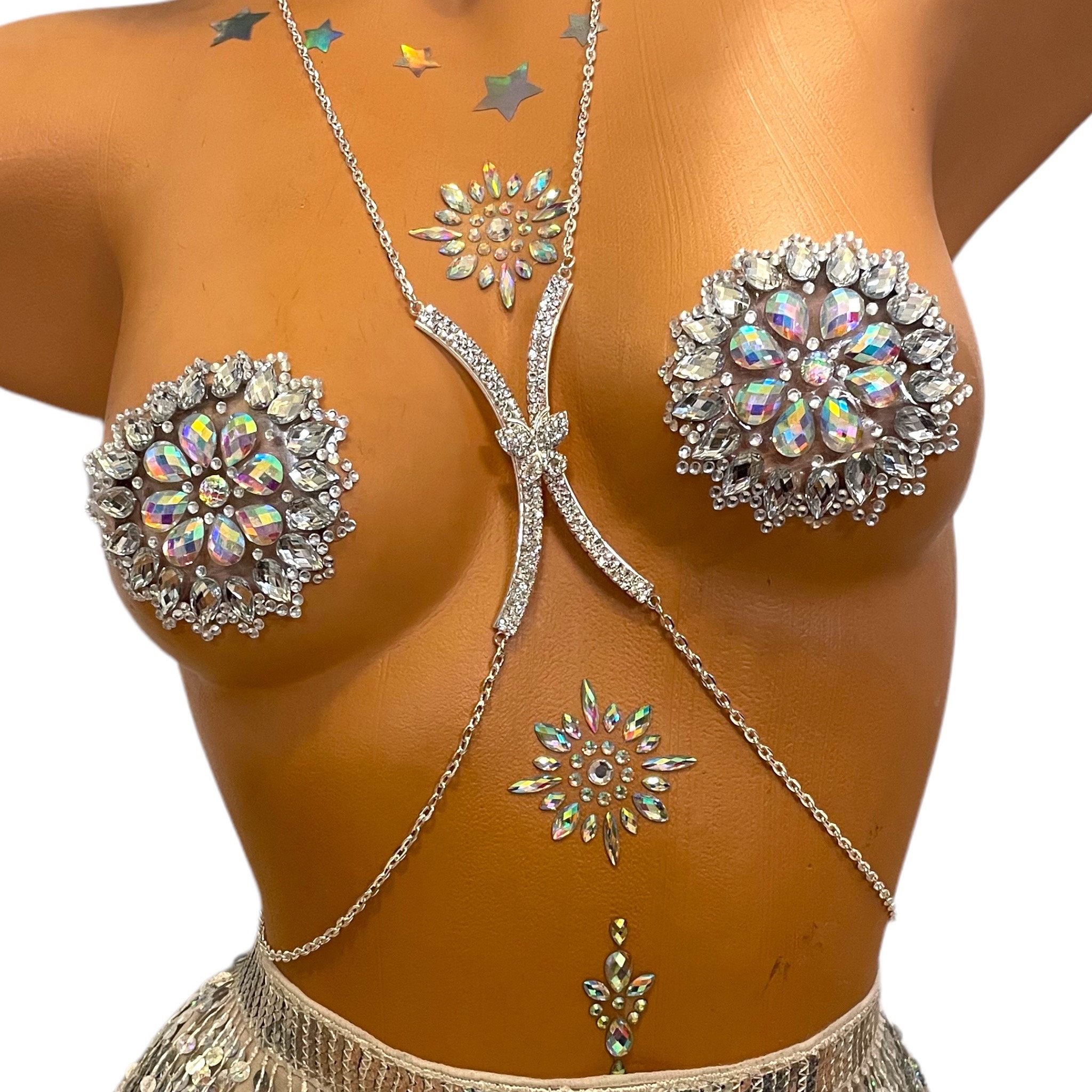 Jeweled Pasties-sunflower Rhinestone Nipple Covers, Crystal Rave Sticker,  Festival Outfit -  Canada