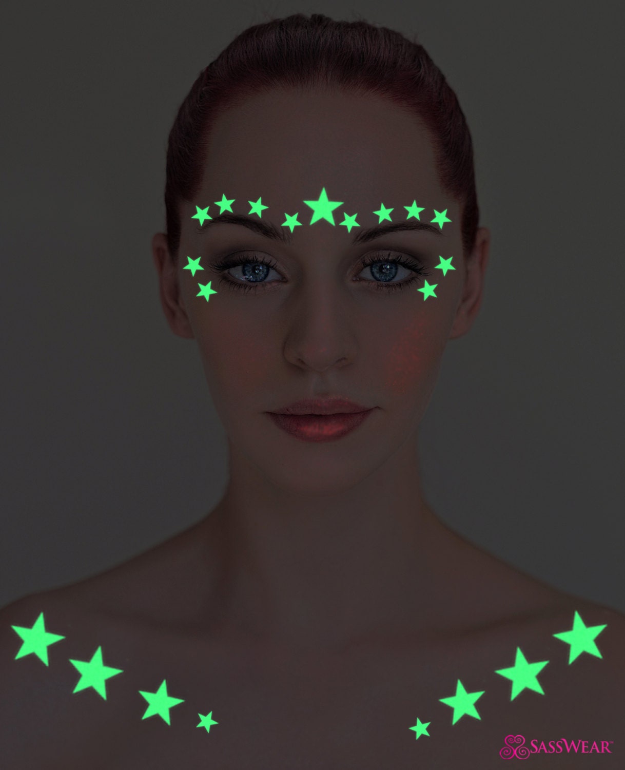 Glow in the Dark Face and Body Stickers Green Stars UV Black Etsy