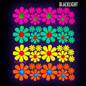 Blacklight Daisy Body Stickers - EDC Costume - Neon Daisy's - Blacklight Glow Party - Rave Outfit image 7