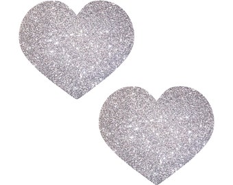Platinum Shimmer Glitz Nips Heart Nipple Pasties, glitter nipple covers