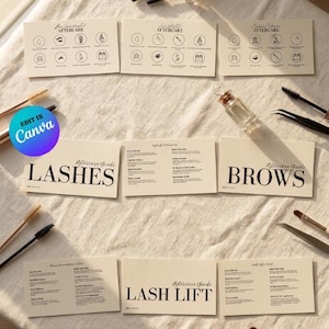 Bundel met nazorgkaarten voor wimperlifting, wenkbrauwlaminatie en wimperextensions (digitale download)