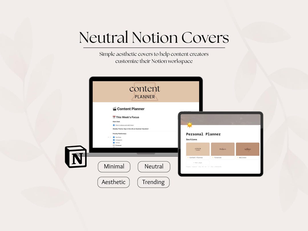 Neutral Notion Dashboard Covers | Minimal Coffee Theme (digital Product ...