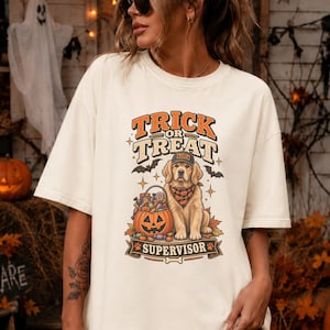 Vintage Labrador Halloween Shirt, Trick or Treat Supervisor Dog Tee, Retro fall pumpkin retriever graphic, funny dog lover spooky t-shirt