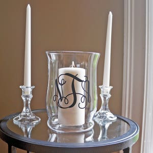 Unity Candle Holder Set Vine Monogram Vinyl Wedding Monogram Glass Candle Holder Wedding Candle Unity Ceremony Unity Set image 3