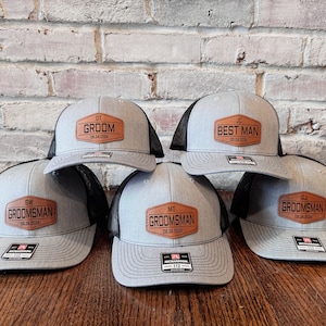 Custom Groomsman Hat: Personalized Leather Patch Wedding Party Cap