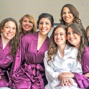 Plum Satin Bridesmaid Robes: Bridal Party Gifts