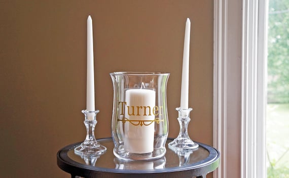 Unity Candle Holder Set Family Name Vinyl Wedding Monogram Etsy