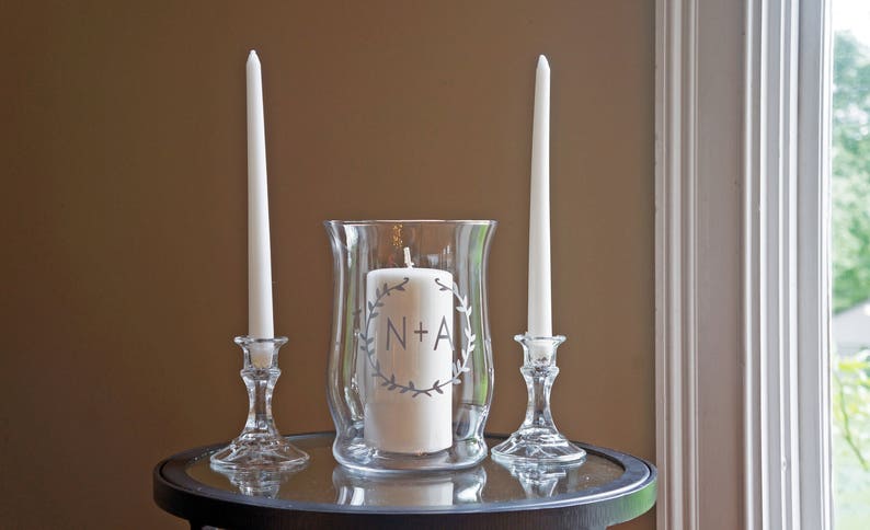 Unity Candle Holder Set Wreath Initials Vinyl Wedding Etsy