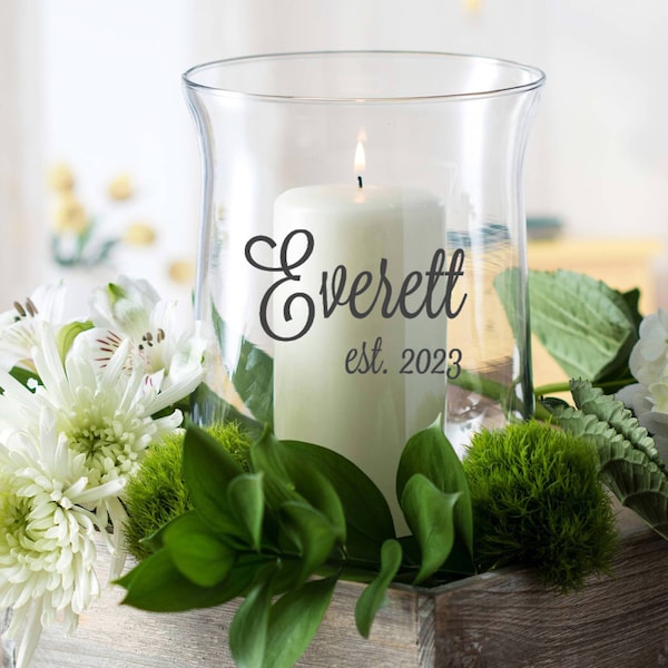 Unity Candle Holder Set - Name & Est. - Vinyl Wedding Monogram - Glass Candle Holder - Wedding Candle - Unity Ceremony - Unity Set