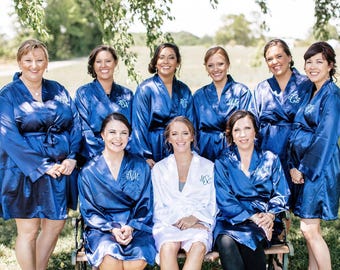 Navy Bridesmaid Robes: Personalized Satin Bridal Party Gifts