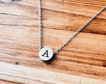 Personalized Initial Necklace: Engraved Stainless Steel Circle Pendant