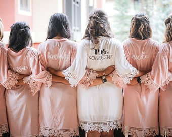 Lace Robe - Bridesmaid Gift - Bridesmaid Robes - Bridesmaid Proposal - Bridal Robe - Cotton Lace Robe - Gift For Her - Bachelorette Robes