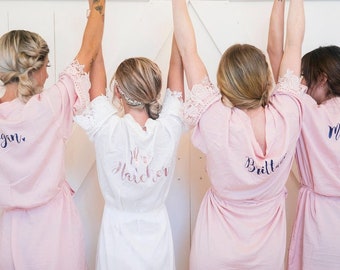 Lace Bridesmaid Robes - Bridal Party Robes - Bridesmaid Gifts - Lace Trim - Bridesmaid Proposal - Bridal Robe - Honeymoon Robe - Cotton Robe