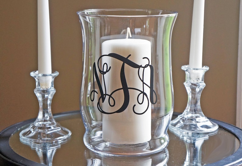 Unity Candle Holder Set Vine Monogram Vinyl Wedding Monogram Glass Candle Holder Wedding Candle Unity Ceremony Unity Set image 4