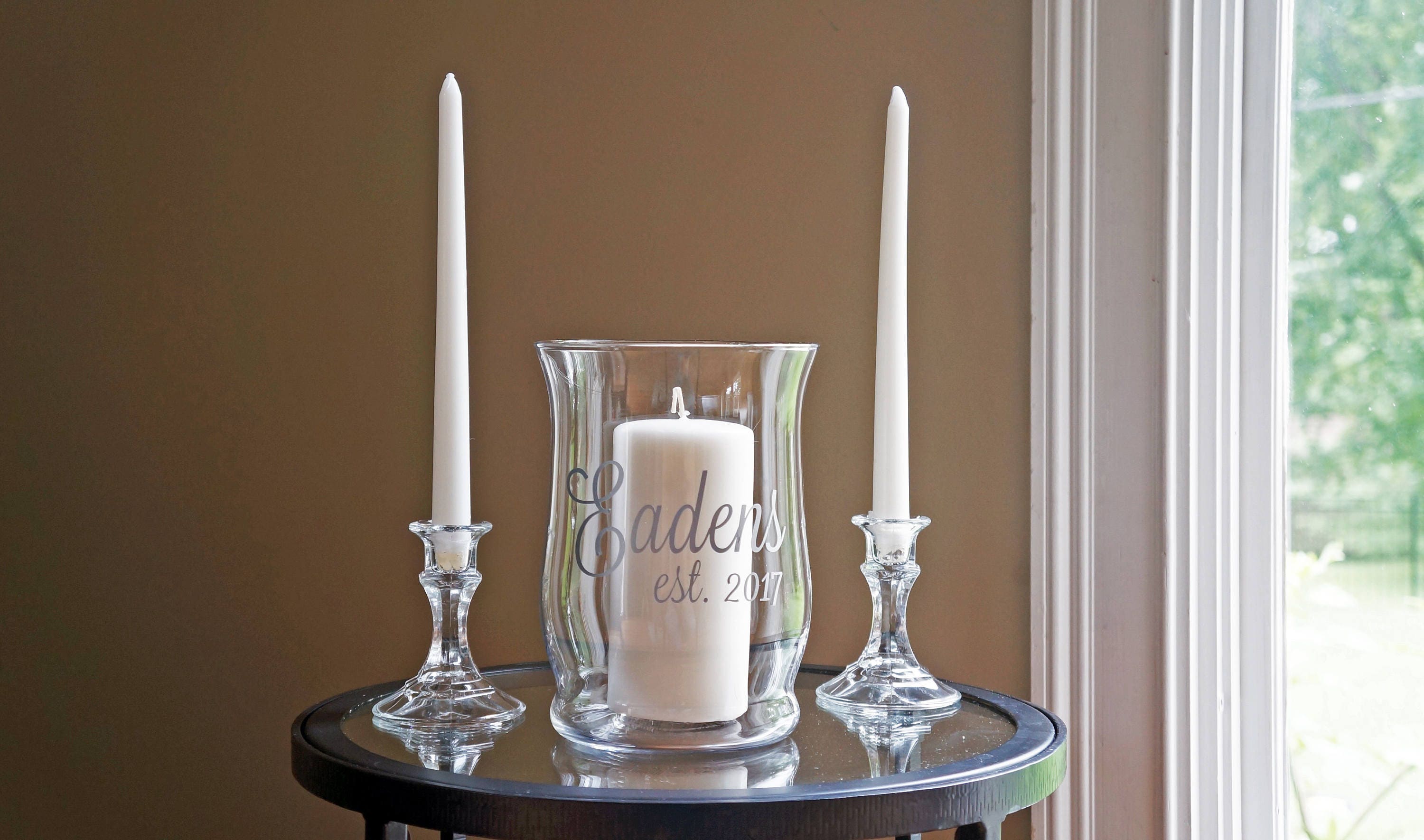 Unity Candle Holder Set Name Est Vinyl Wedding Monogram Etsy