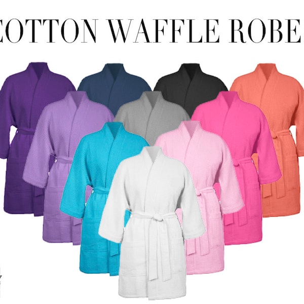 Set of Cotton Waffle Bridesmaid Robes - Bridesmaid Proposal - Bridesmaid Gift - Bridal Party Robes - Spa Party Robes - Wedding Robes