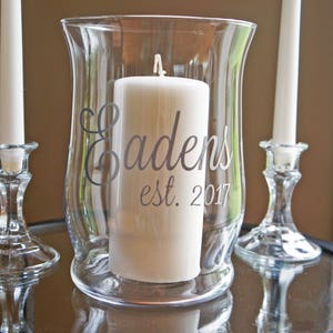 Unity Candle Holder Set Name & Est. Vinyl Wedding Monogram Glass Candle Holder Wedding Candle Unity Ceremony Unity Set image 4