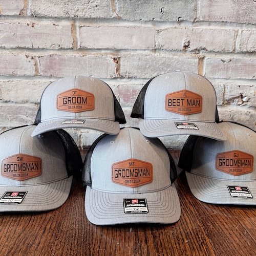 Custom Groomsman Hats - Set of Wedding Party Hats - Bachelor Party Hats - Groomsman Gifts - Groomsman Caps - Leather Patch Hat - Custom Hat