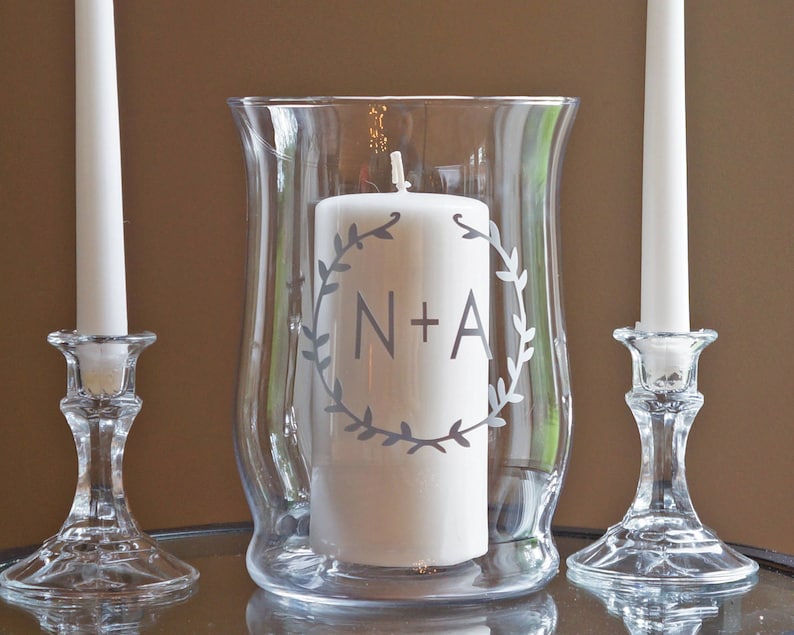 Unity Candle Holder Set Wreath & Initials Vinyl Wedding Etsy