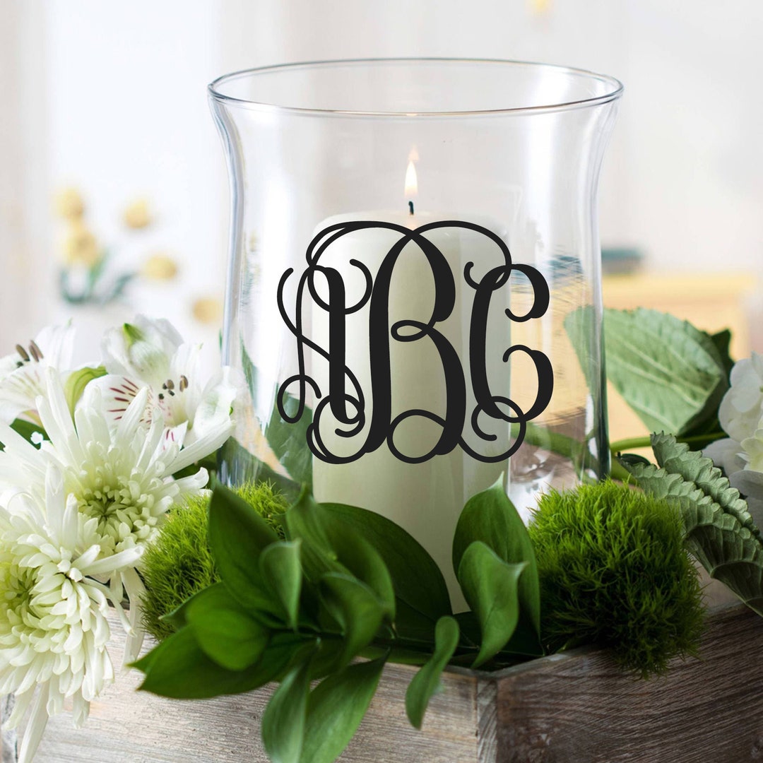 Unity Candle Holder Set Vine Monogram Vinyl Wedding Monogram Glass