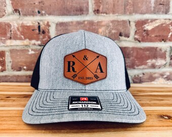 Leather Patch Groomsman Hat - Union Initials Hat - Leather Patch Cap - Bachelor Party Hat - Groomsman Gift - Personalized Trucker Hat