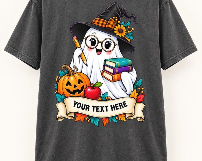Personalized Halloween Teacher Shirt, Ghost Witch Fall Tee (Custom Name)