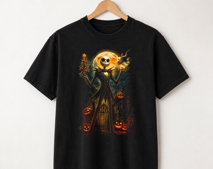 Jack Skellington Inspired Tee, Spooky Christmas Shirt, Halloween Graphic T-Shirt