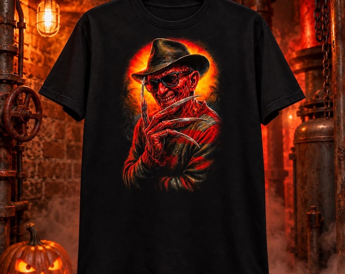 Freddy Krueger Shirt, Sunglasses Horror Graphic Tee, Black Halloween T-Shirt, Horror Movie Fan Gift