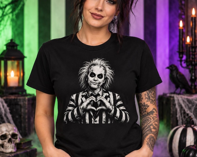 Beetlejuice Striped Ghost T-Shirt, Gothic Horror Tee, Halloween Gift