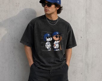 Dodgers Baseball oversized Graphic T-Shirt Vintage Sports Tee ,Cartoon Baseball Shirt