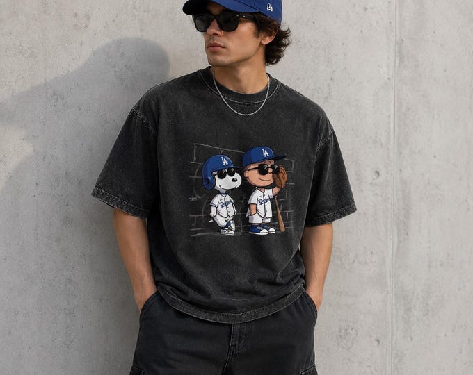 Dodgers Baseball oversized Graphic T-Shirt Vintage Sports Tee ,Cartoon Baseball Shirt