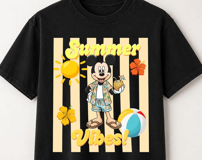 Mickey Mouse Summer Vibes Beach Vacation T-Shirt, Tropical Comfort Colors Tee