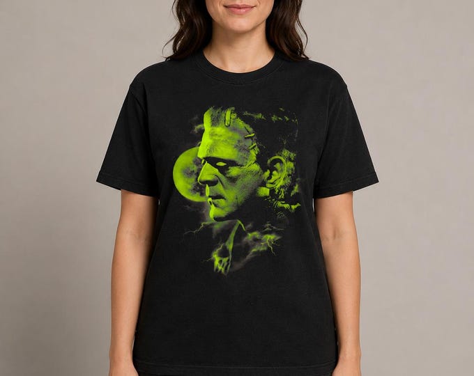 Neon Green Frankenstein Shirt, Classic Monster Couple Tee, Gothic Horror Halloween T-Shirt