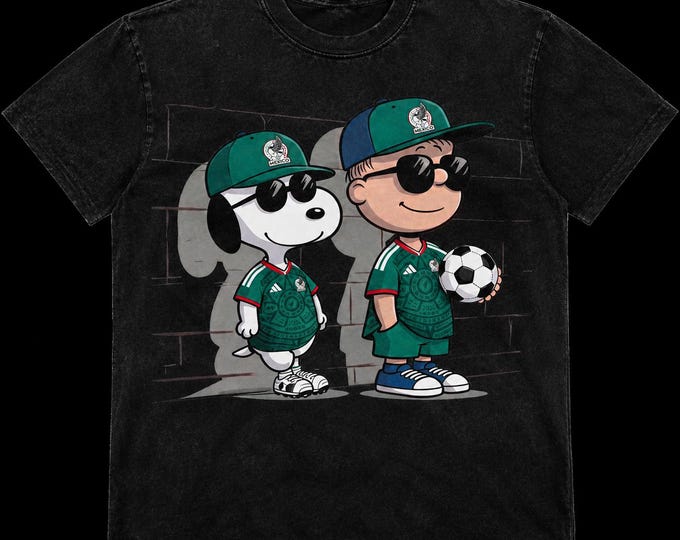 Mexico Soccer Cartoon Shirt, Vintage Washed Oversized , Snoopy Charlie Inspired Fan Tee