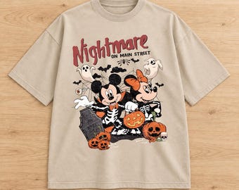 Nightmare on Main Street Halloween Mouse Couple Tee, Spooky Theme Park Shirt (Oversized)