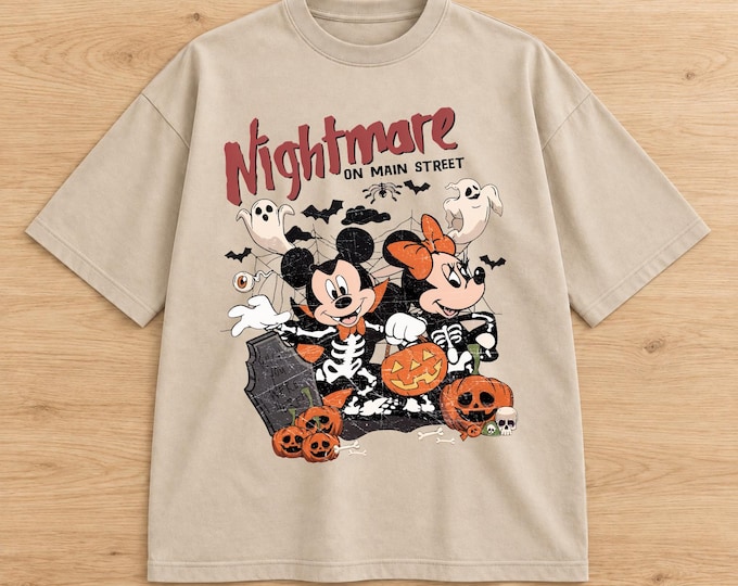 Nightmare on Main Street Halloween Mouse Couple Tee, Spooky Theme Park Shirt (Oversized)