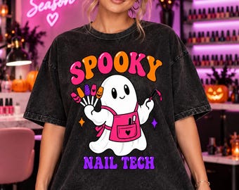 Spooky Nail Tech Oversized Vintage Black Halloween T-Shirt