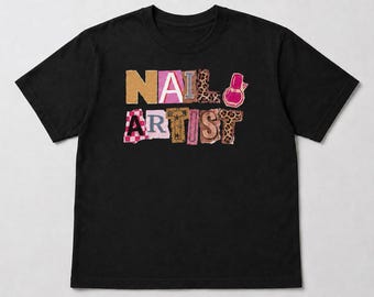 Nail Artist T-Shirt, Mixed Pattern Graphic Tee, Manicurist Gift
