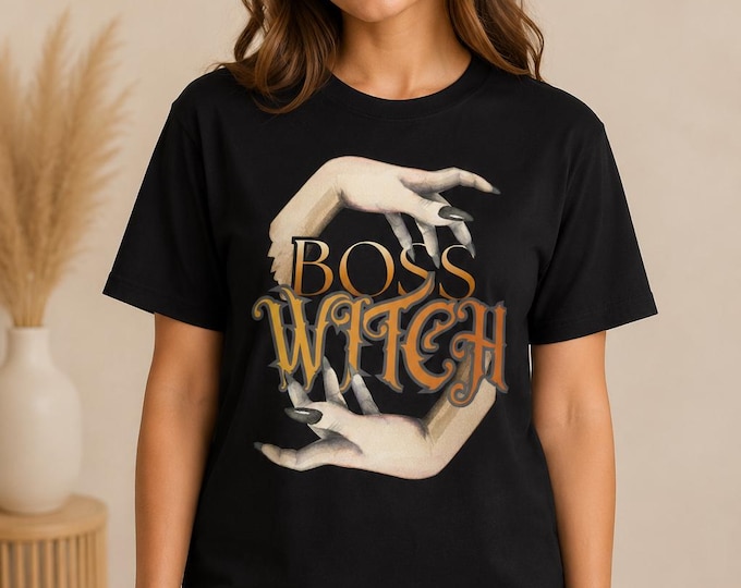 Boss Witch Halloween T-Shirt, Vintage Hands Gothic Graphic Tee