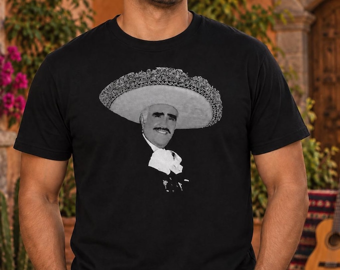 Vicente Fernandez Shirt, Black Ranchera Music Tee, Unisex Mexican Singer Graphic T-Shirt