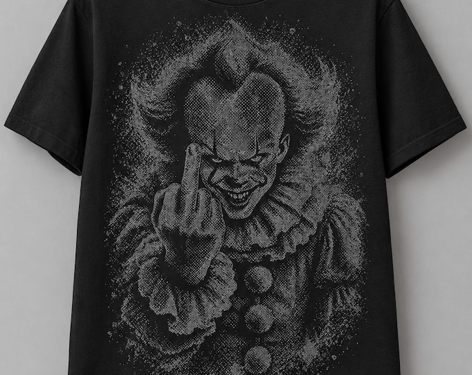 IT Clown Halftone Shirt, Black Horror Graphic Tee, Spooky Halloween T-Shirt, Distressed Gothic Gift