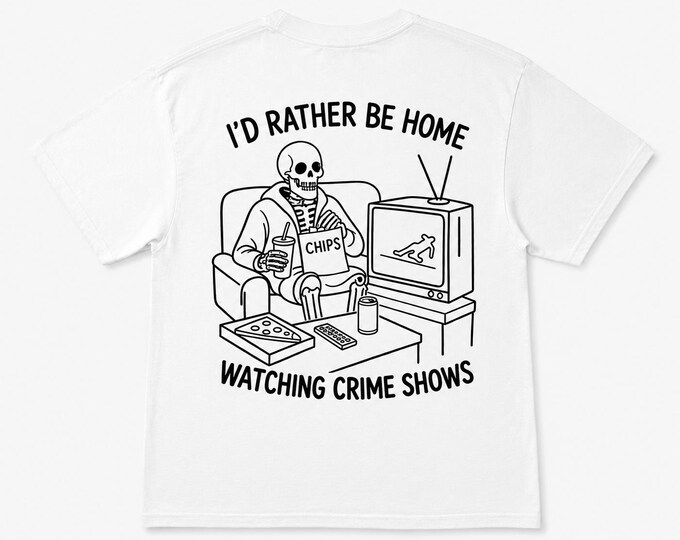 Watching Crime Shows Back Skeleton Print T-Shirt
