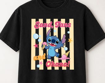 Sand, Tans, and Ohana! Stitch Ice Cream Beach Vacation Tee – Summer Cotton Shirt