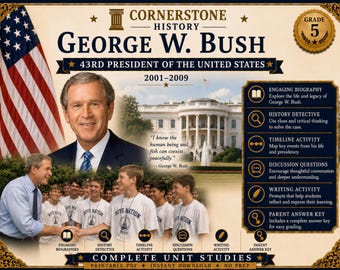 Homeschool History | George W. Bush Unit Study | US Presidents Printable PDF | Grade 5 | Detective Activity