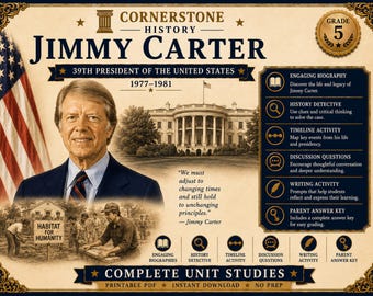 Homeschool History | Jimmy Carter Unit Study | US Presidents Printable PDF | Grade 5 | Detective Activity