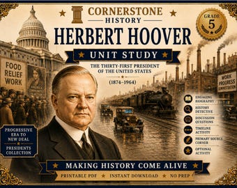 Homeschool History | Herbert Hoover Unit Study | US Presidents Printable PDF | Grade 5 | Detective Activity